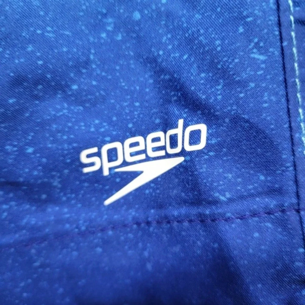 Speedo Men‎ Swimwear Medium Blue Ombre Trunks Logo Drawstring Pocket 7 in Inseam